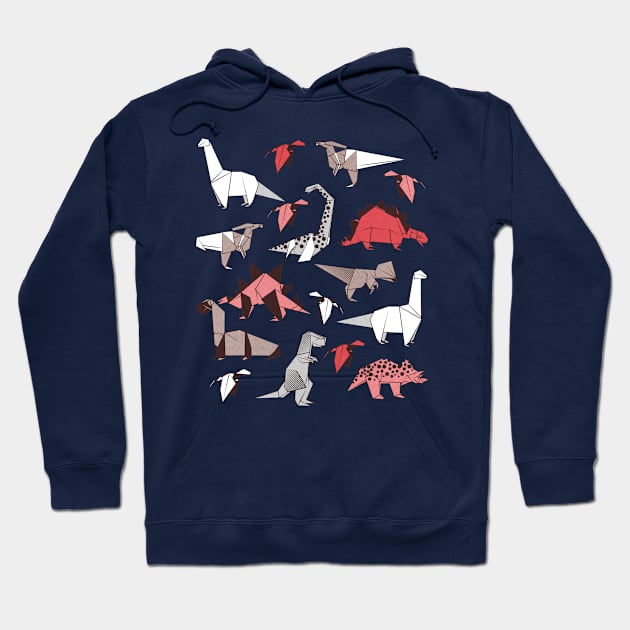 Origami dino friends // print // red white and beige dinosaurs Hoodie by SelmaCardoso